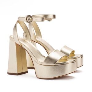 Larroude Gold Platform Sandals